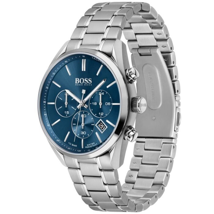 1513818 hugo boss watch men blue dial stainless steel metal silver strap quartz analog chronograph champion 2