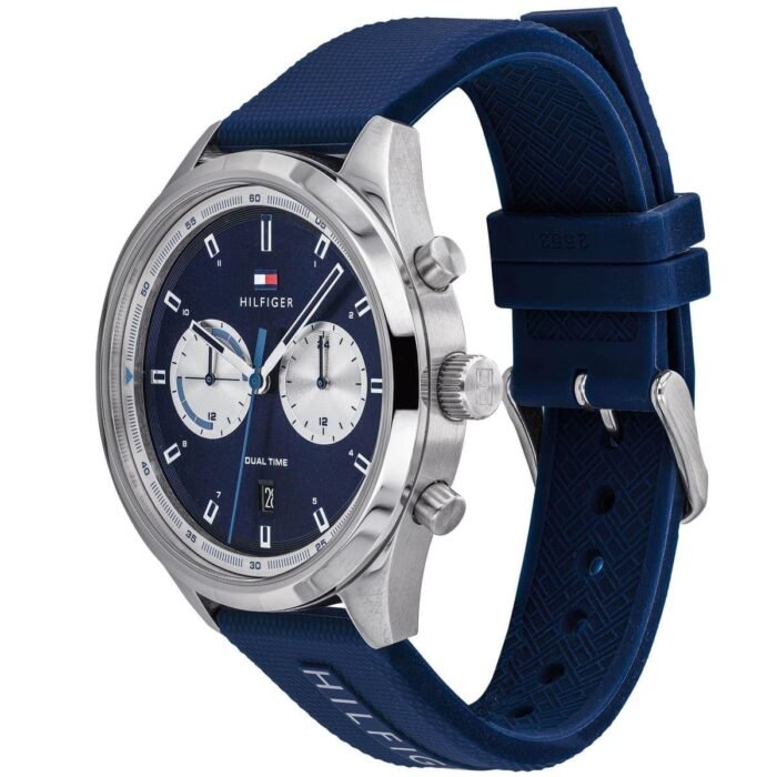 1791781 tommy hilfiger watch men blue dial rubber strap quartz analog dual time bennett 2