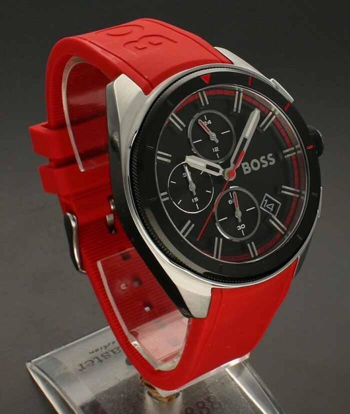 zegarek meski na pasku hugo boss volane 1513959 to najmodniejszy zegarek na czerwonym wytrzymalym pasku. zegarek dla prawdziwego faceta z czarna tarcza i oraz logiem hugo boss. wymarz